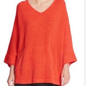 Free People You Found Me Oversized V-neck Beachy Sweater Red Orange Size M